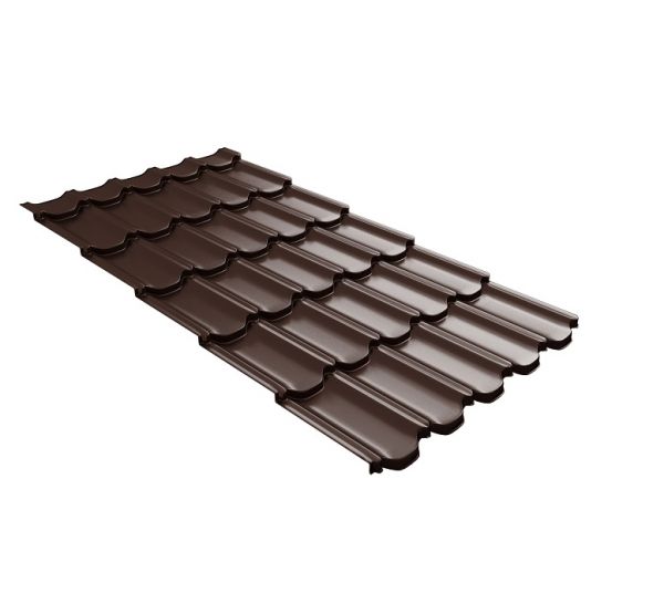 Металлочерепица квинта плюс c 3D резом 0,45 Drap RAL 8017 шоколад от производителя  Grand Line по цене 746 р