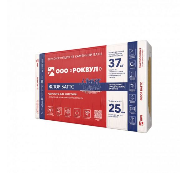 Утеплитель Rockwool ФЛОР БАТТС 50х600х1000/6шт/3.6м2/0.18м3 (32упак/пал) от производителя  Rockwool по цене 3 354 р